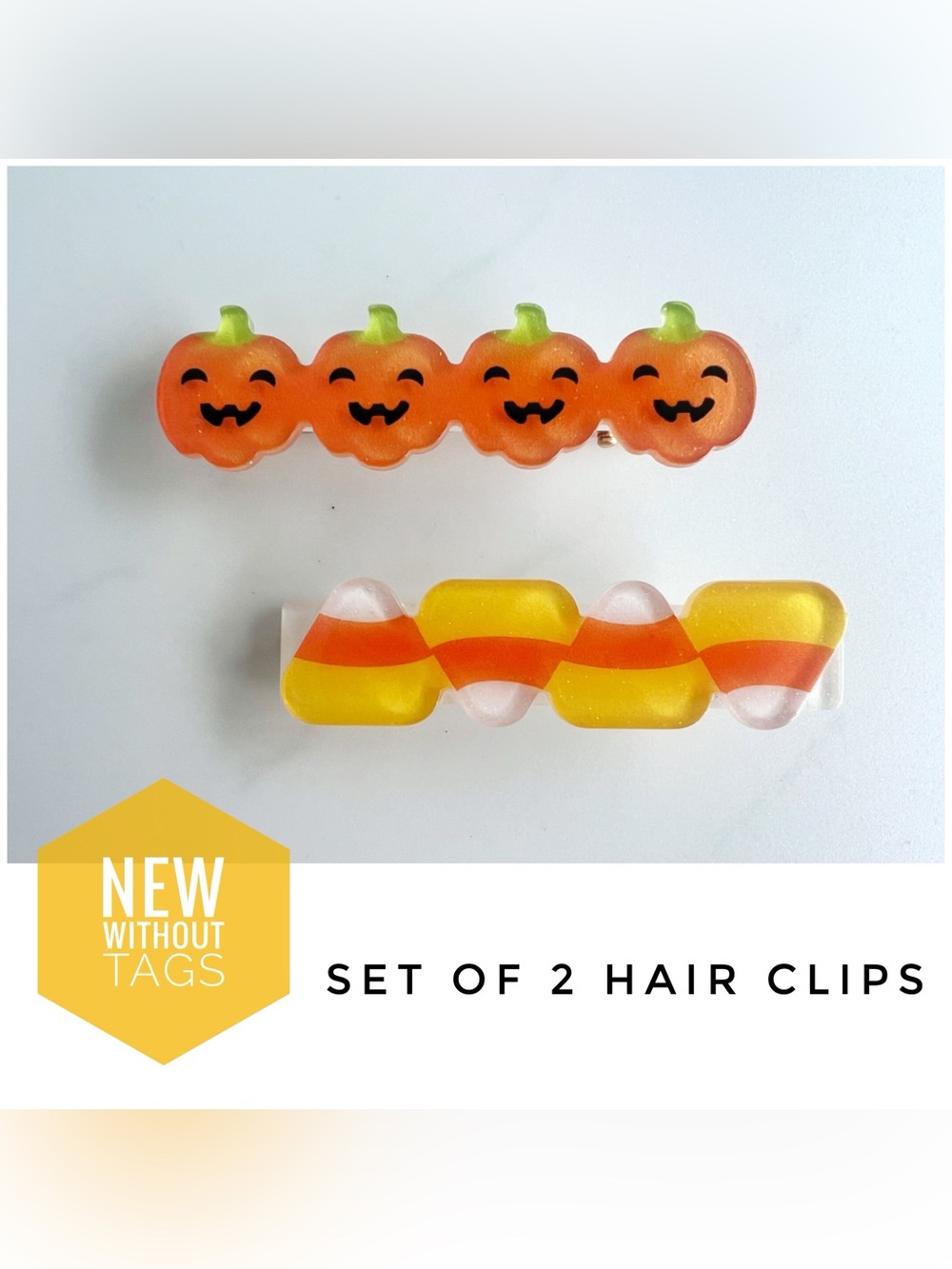 NWOT set of 2 hair clips new without tags pumpkin candy corn Halloween
